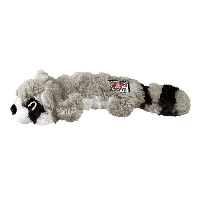 KONG Scrunch Knots Raccoon – Robustes Waschbär-Zerrspielzeug mit Quietscher & geknoteten Seilen für langanhaltenden Spielspaß