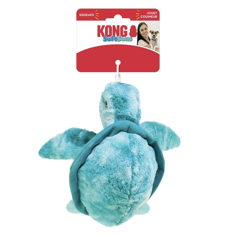 KONG SoftSeas Turtle – Plüsch-Hundespielzeug mit Quietscher & Knistereffekt für interaktiven Wasserspaß und langanhaltende Beschäftigung