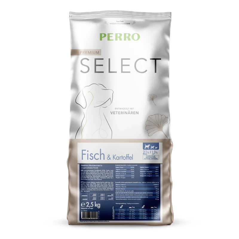 Perro Select Grainfree Fisch & Kartoffel – Hypoallergenes Premium-Trockenfutter für ernährungssensible Hunde mit Single-Protein-Rezeptur