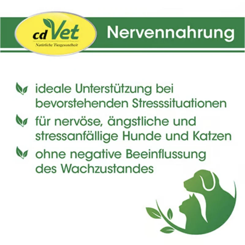 cdVet Nervennahrung – Natürliche Beruhigung für nervöse & ängstliche Hunde und Katzen bei Stress, Angst und Unruhe