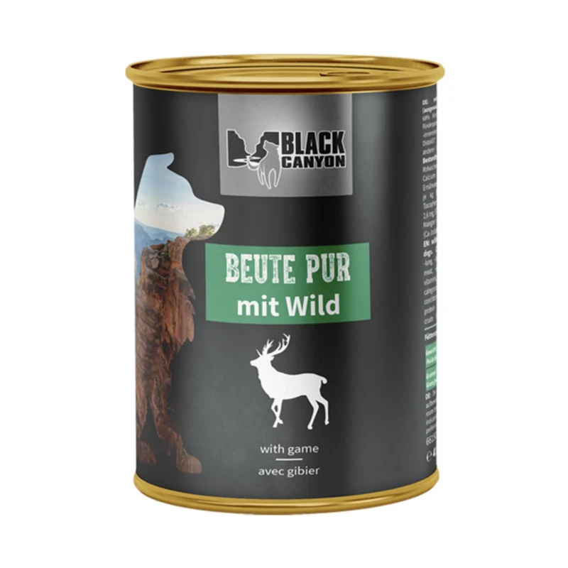 Black Canyon Beute Pur mit Wild – Artgerechtes Premium-Nassfutter für ernährungssensible Hunde mit 98% reinem Fleisch, getreidefrei & schonend gegart