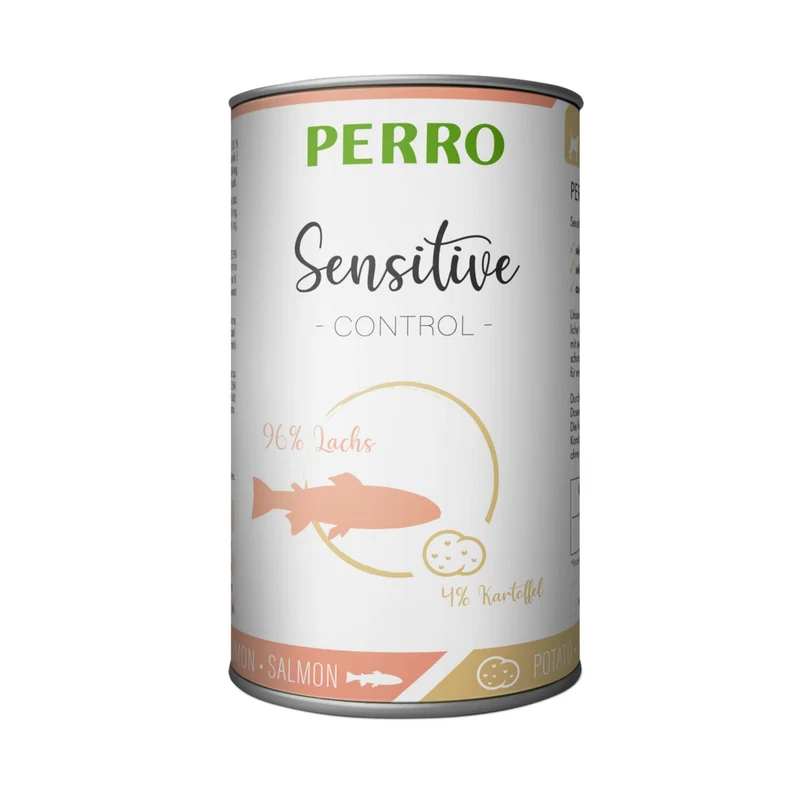 Perro Sensitive Control Lachs & Kartoffeln – Hypoallergenes Nassfutter für Hunde mit Futtermittelintoleranz, getreidefrei & glutenfrei, 96% Fischanteil, Single-Protein für Ausschlussdiäten