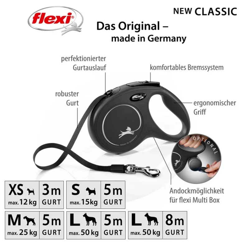 Flexi New Classic Gurtleine – Zuverlässige Roll-Leine für kontrollierte Freiheit & entspannte Spaziergänge