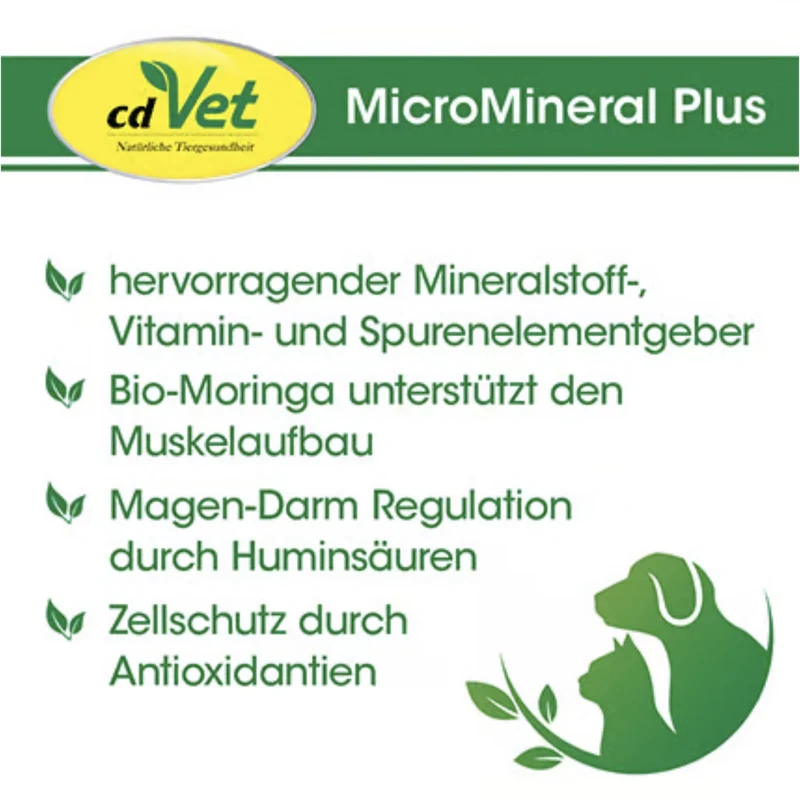 cdVet MicroMineral plus – Premium Mineralstoff-Komplex mit Bio-Moringa für Hunde & Katzen – Unterstützt Vitalität, Muskelaufbau & Zellschutz