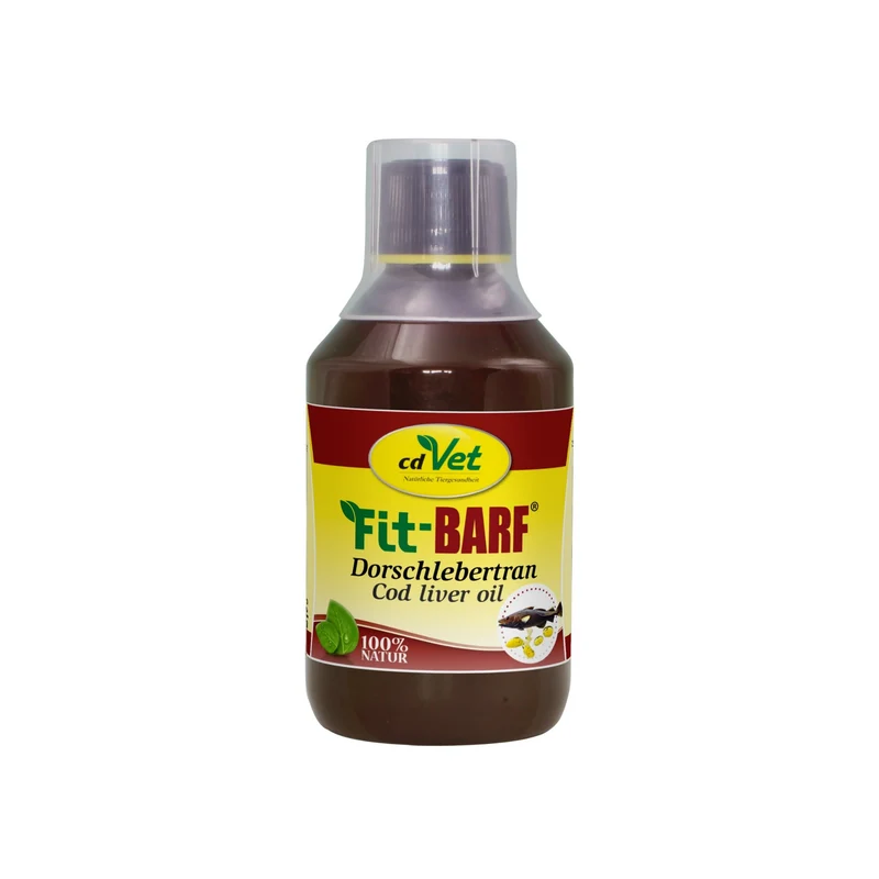 cdVet Fit-BARF Dorschlebertran – Premium Omega-3 für gesunde Haut, glänzendes Fell & starke Knochen bei Hund & Katze