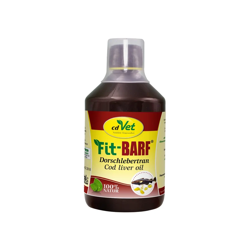 cdVet Fit-BARF Dorschlebertran – Premium Omega-3 für gesunde Haut, glänzendes Fell & starke Knochen bei Hund & Katze
