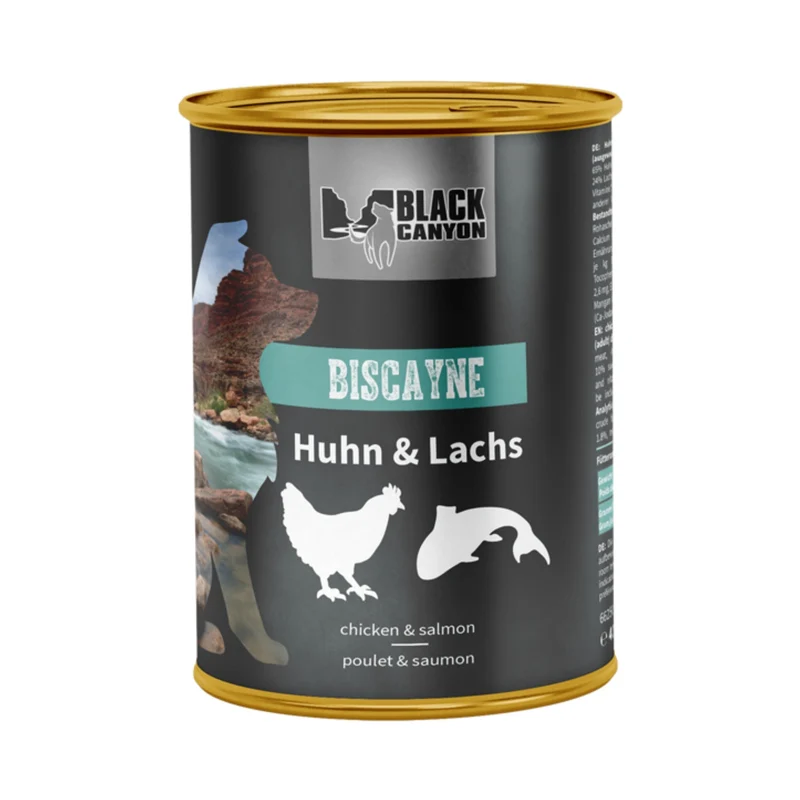 Black Canyon Biscayne Hundefutter Nassfutter mit Huhn & Lachs – Getreidefrei, Natürlich & schonend gegart im eigenen Saft