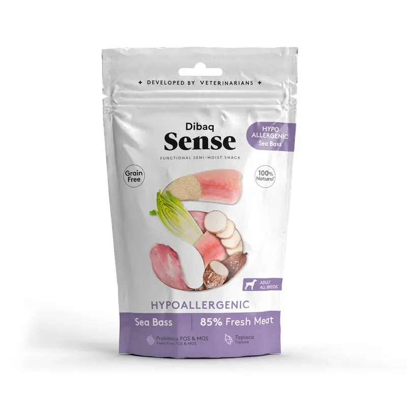 Dibaq Sense Snack Perros Hipoalergénico Lubina, 8 x 100 gr