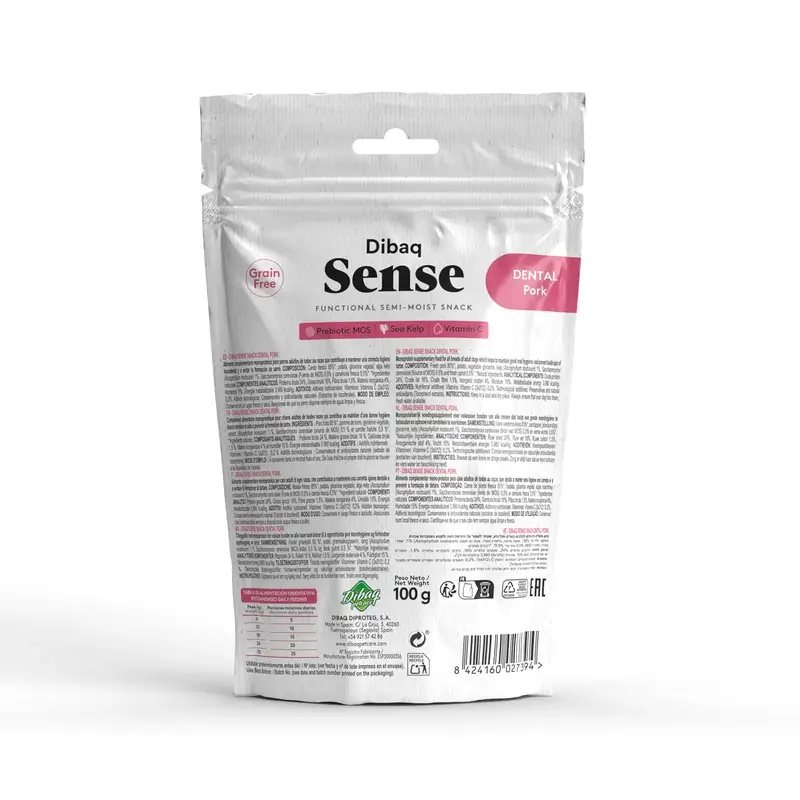 Dibaq Sense Snack Perros Dental Cerdo, 8 x 100 gr