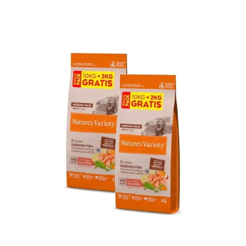 Nature'S Variety No Grain Medium/Maxi Pienso Para Perros Con Salmón Pack 2 x 10+2Kg
