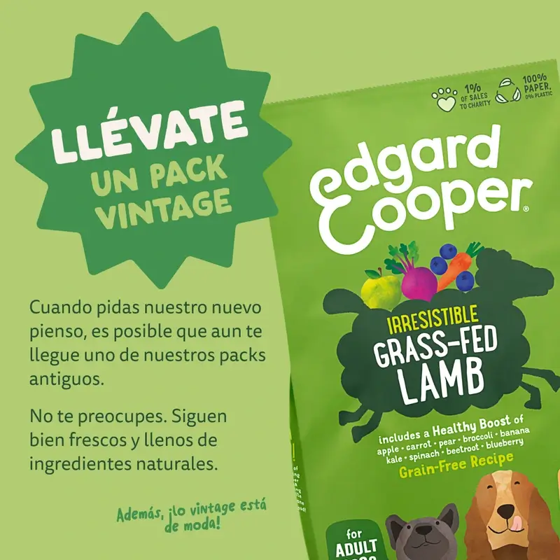 Edgard & Cooper Pienso Para Perros Adultos Medianos Con Cordero Fresco , 1 kg