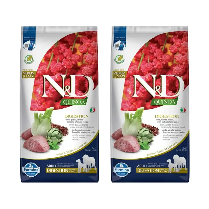Farmina N&D Dog Quinoa Digestion Cordero Med/Maxi 7Kg, Pack De 2