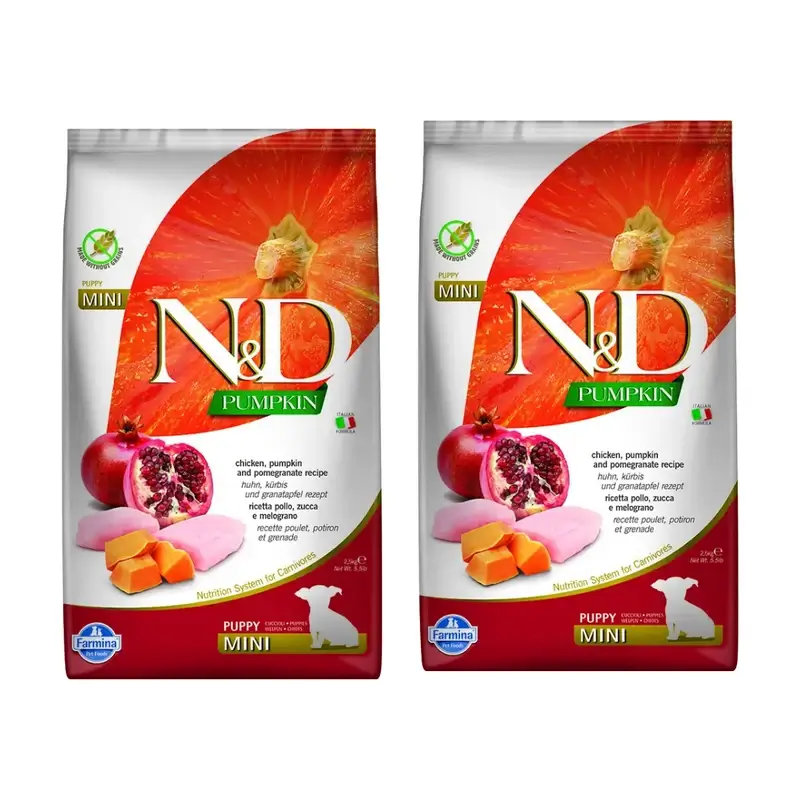 Farmina N&D Dog Puppy Calabaza Mini Pollo 2,5Kg, Pienso Para Perros Cachorros, Pack De 2
