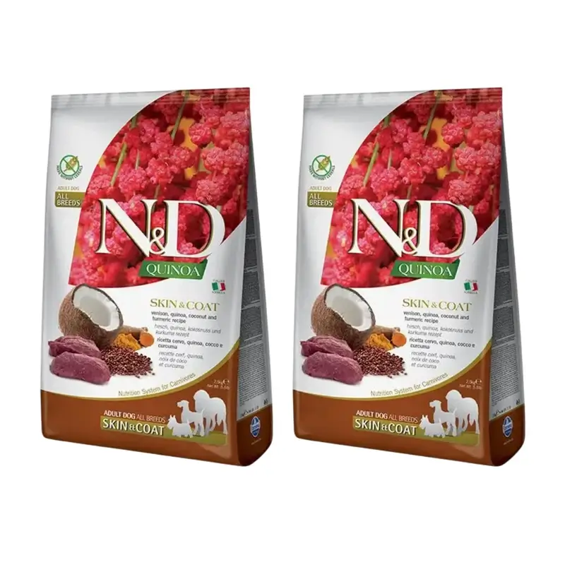 Farmina N&D Dog Quinoa Skin Coat Venado 7Kg, Pienso Para Perros, Pack De 2
