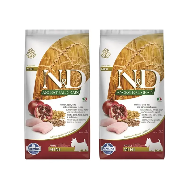 Farmina N&D Dog Ancestral Mini Pollo 7Kg, Pienso Para Perros, Pack De 2